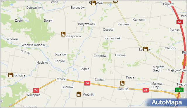 mapa Zaborów gmina Grabica, Zaborów gmina Grabica na mapie Targeo