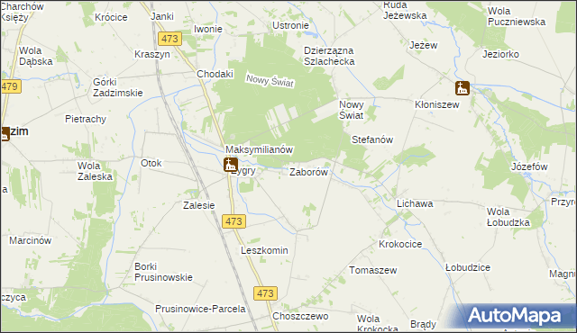 mapa Zaborów gmina Zadzim, Zaborów gmina Zadzim na mapie Targeo