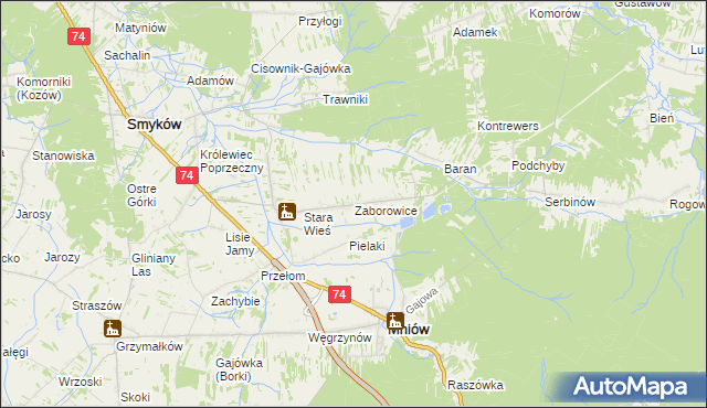 mapa Zaborowice gmina Mniów, Zaborowice gmina Mniów na mapie Targeo