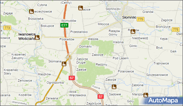 mapa Zaborze gmina Słomniki, Zaborze gmina Słomniki na mapie Targeo