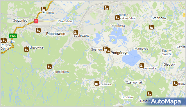 mapa Zachełmie gmina Podgórzyn, Zachełmie gmina Podgórzyn na mapie Targeo