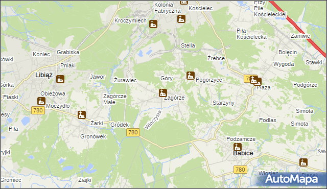 mapa Zagórze gmina Babice, Zagórze gmina Babice na mapie Targeo
