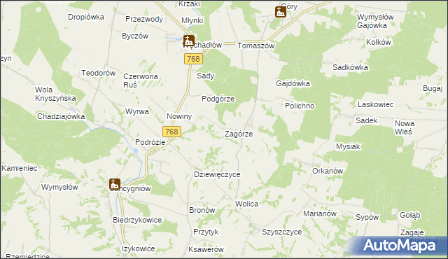 mapa Zagórze gmina Działoszyce, Zagórze gmina Działoszyce na mapie Targeo