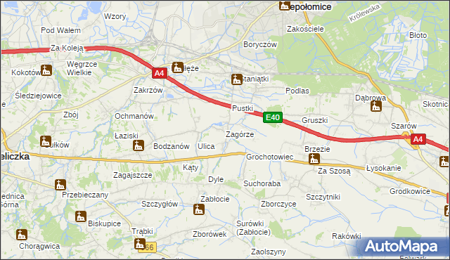 mapa Zagórze gmina Niepołomice, Zagórze gmina Niepołomice na mapie Targeo