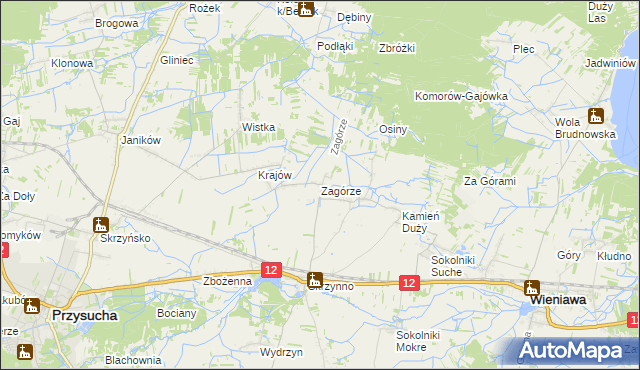 mapa Zagórze gmina Wieniawa, Zagórze gmina Wieniawa na mapie Targeo