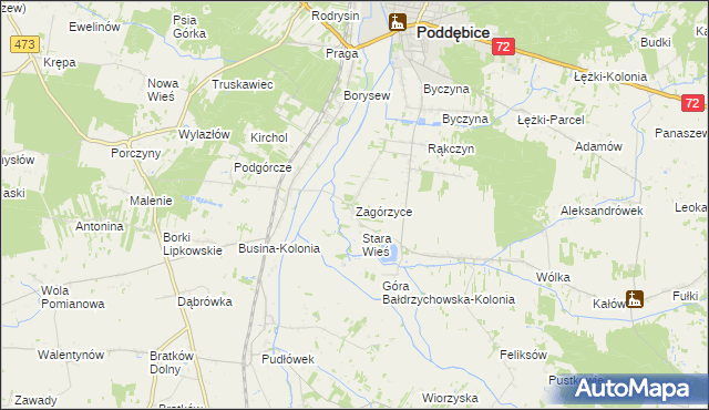 mapa Zagórzyce gmina Poddębice, Zagórzyce gmina Poddębice na mapie Targeo