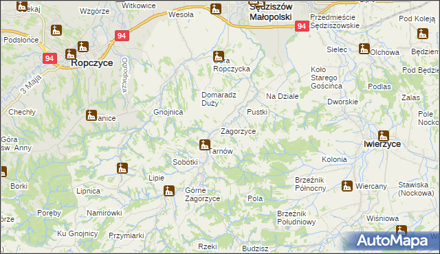 mapa Zagorzyce gmina Sędziszów Małopolski, Zagorzyce gmina Sędziszów Małopolski na mapie Targeo