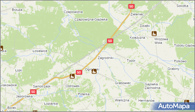 mapa Zagrodniki gmina Łochów, Zagrodniki gmina Łochów na mapie Targeo