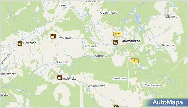 mapa Zagrody gmina Sławoborze, Zagrody gmina Sławoborze na mapie Targeo