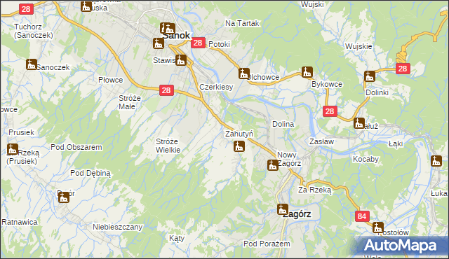 mapa Zahutyń, Zahutyń na mapie Targeo