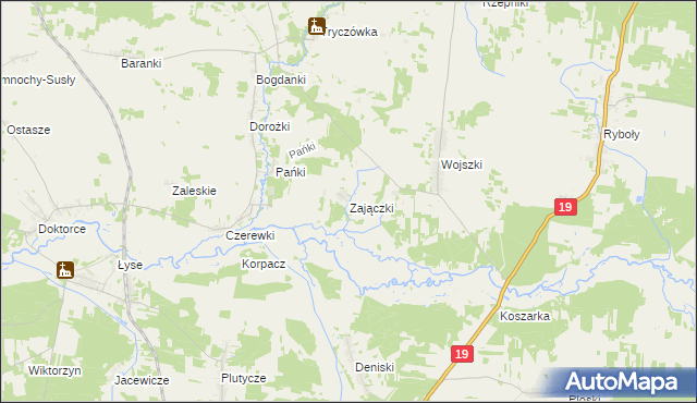 mapa Zajączki gmina Juchnowiec Kościelny, Zajączki gmina Juchnowiec Kościelny na mapie Targeo