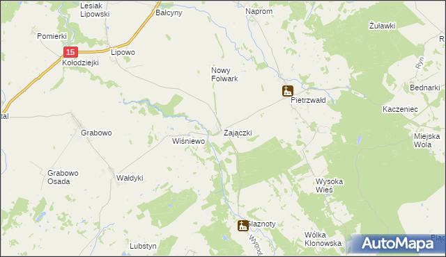 mapa Zajączki gmina Ostróda, Zajączki gmina Ostróda na mapie Targeo