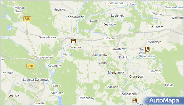 mapa Zajączków gmina Piekoszów, Zajączków gmina Piekoszów na mapie Targeo