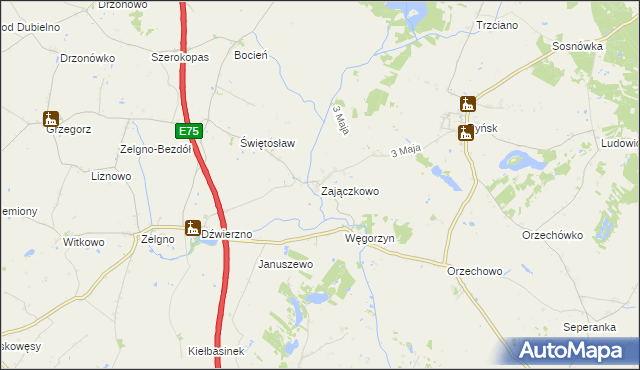 mapa Zajączkowo gmina Chełmża, Zajączkowo gmina Chełmża na mapie Targeo