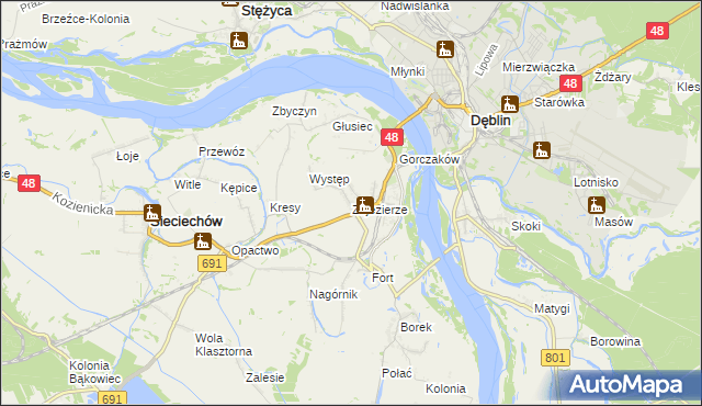 mapa Zajezierze gmina Sieciechów, Zajezierze gmina Sieciechów na mapie Targeo