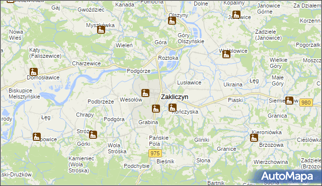 mapa Zakliczyn powiat tarnowski, Zakliczyn powiat tarnowski na mapie Targeo