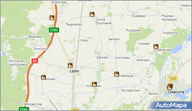 mapa Żakowo gmina Lipno, Żakowo gmina Lipno na mapie Targeo