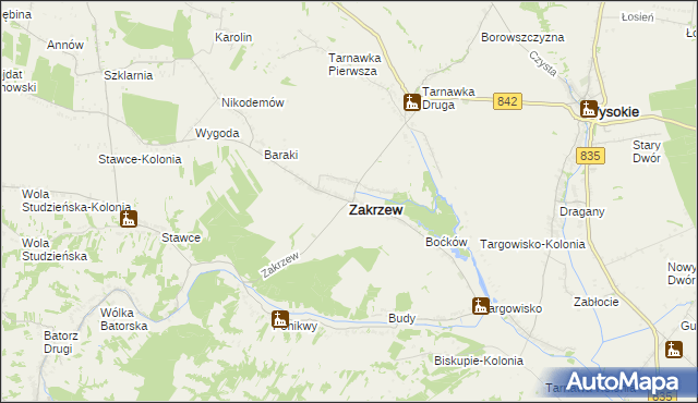 mapa Zakrzew powiat lubelski, Zakrzew powiat lubelski na mapie Targeo