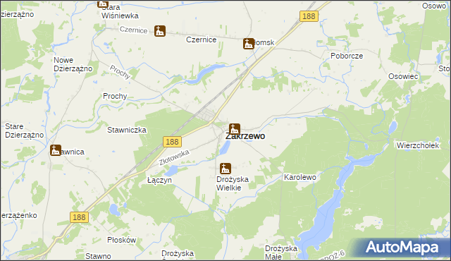 mapa Zakrzewo powiat złotowski, Zakrzewo powiat złotowski na mapie Targeo