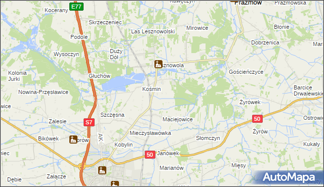 mapa Zakrzewska Wola gmina Grójec, Zakrzewska Wola gmina Grójec na mapie Targeo