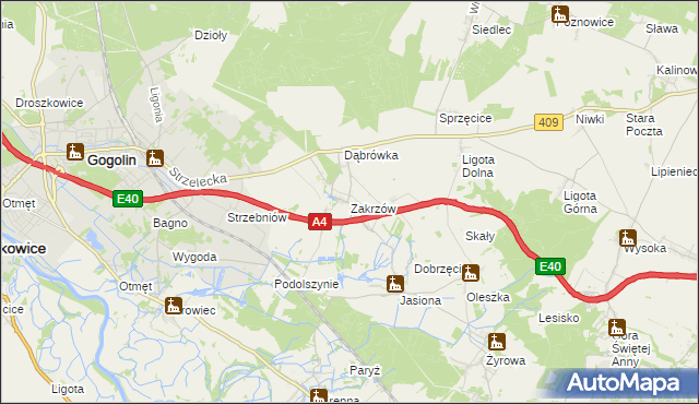 mapa Zakrzów gmina Gogolin, Zakrzów gmina Gogolin na mapie Targeo