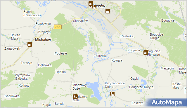 mapa Zakrzów gmina Pińczów, Zakrzów gmina Pińczów na mapie Targeo