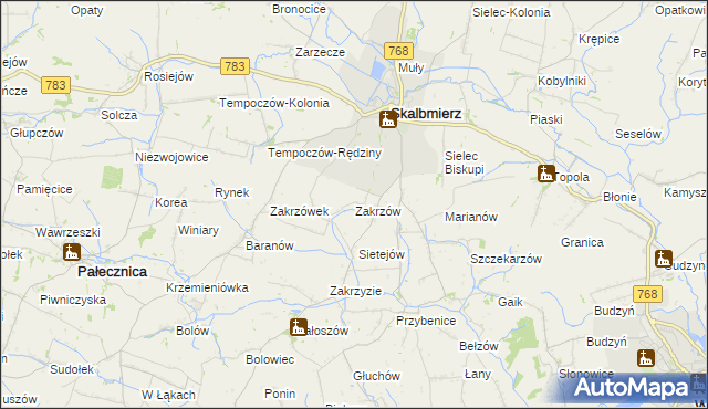 mapa Zakrzów gmina Skalbmierz, Zakrzów gmina Skalbmierz na mapie Targeo