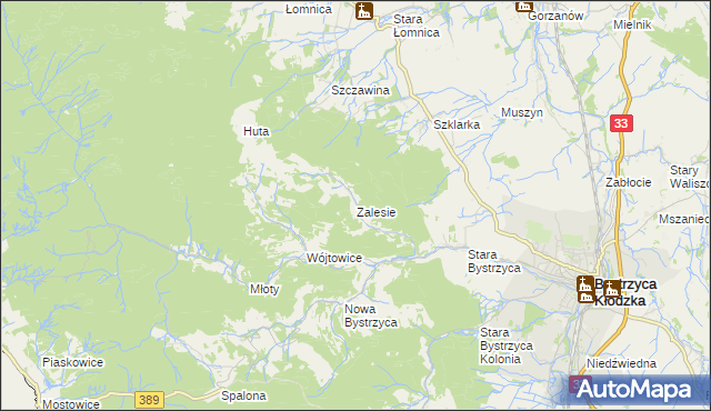 mapa Zalesie gmina Bystrzyca Kłodzka, Zalesie gmina Bystrzyca Kłodzka na mapie Targeo