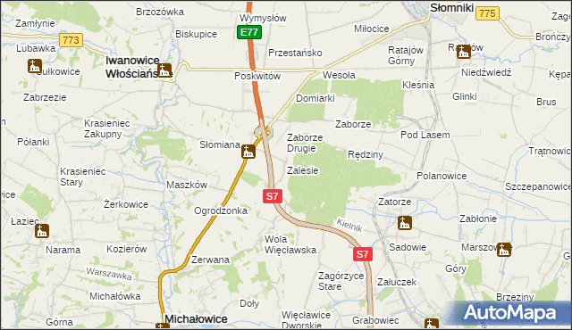 mapa Zalesie gmina Iwanowice, Zalesie gmina Iwanowice na mapie Targeo