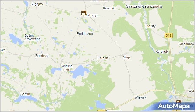 mapa Zalesie gmina Lidzbark, Zalesie gmina Lidzbark na mapie Targeo