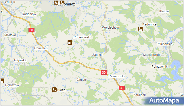 mapa Zalesie gmina Lubomierz, Zalesie gmina Lubomierz na mapie Targeo