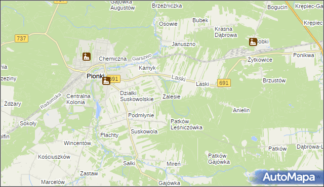 mapa Zalesie gmina Pionki, Zalesie gmina Pionki na mapie Targeo