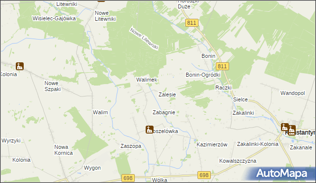 mapa Zalesie gmina Stara Kornica, Zalesie gmina Stara Kornica na mapie Targeo