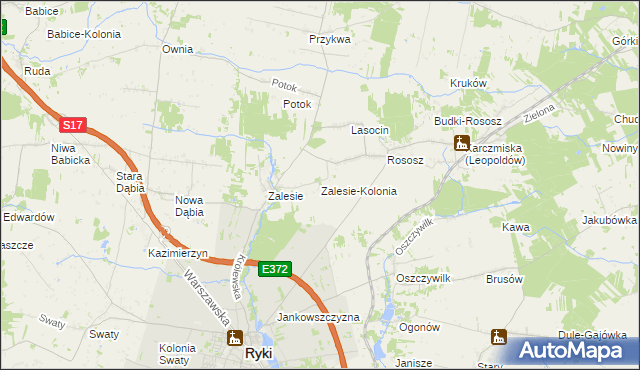 mapa Zalesie-Kolonia gmina Ryki, Zalesie-Kolonia gmina Ryki na mapie Targeo