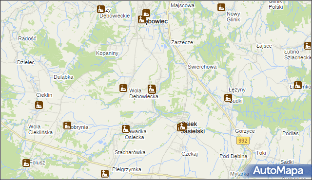 mapa Załęże gmina Osiek Jasielski, Załęże gmina Osiek Jasielski na mapie Targeo