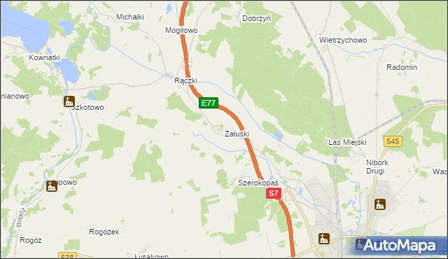 mapa Załuski gmina Nidzica, Załuski gmina Nidzica na mapie Targeo