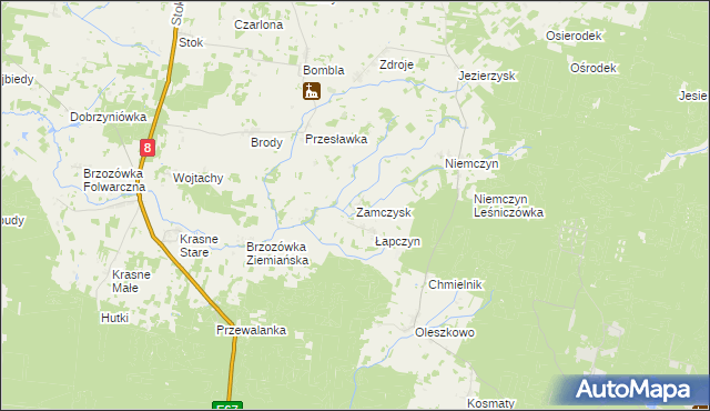 mapa Zamczysk gmina Czarna Białostocka, Zamczysk gmina Czarna Białostocka na mapie Targeo