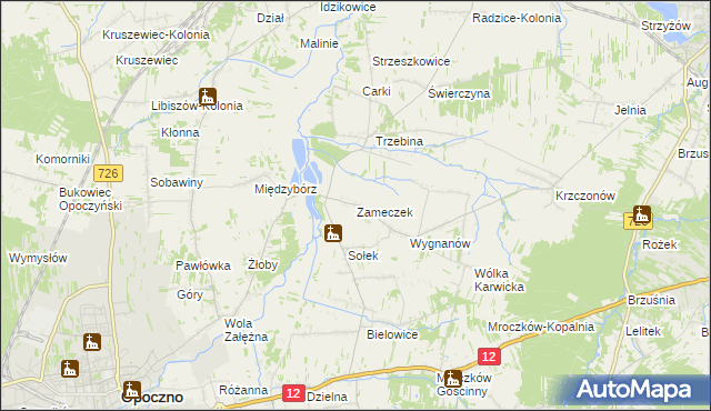 mapa Zameczek gmina Opoczno, Zameczek gmina Opoczno na mapie Targeo