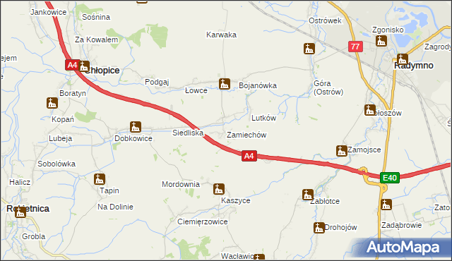 mapa Zamiechów, Zamiechów na mapie Targeo