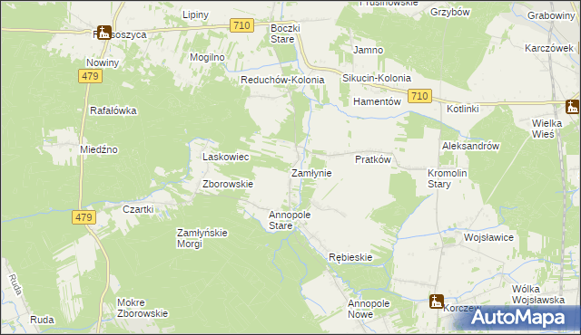 mapa Zamłynie gmina Zduńska Wola, Zamłynie gmina Zduńska Wola na mapie Targeo