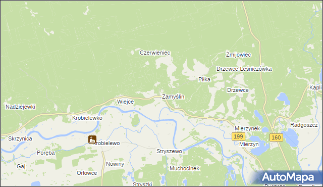 mapa Zamyślin gmina Międzychód, Zamyślin gmina Międzychód na mapie Targeo