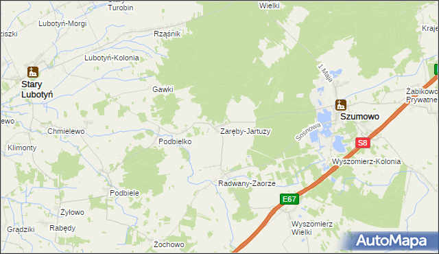 mapa Zaręby-Jartuzy, Zaręby-Jartuzy na mapie Targeo