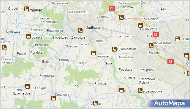 mapa Żarnowiec gmina Jedlicze, Żarnowiec gmina Jedlicze na mapie Targeo