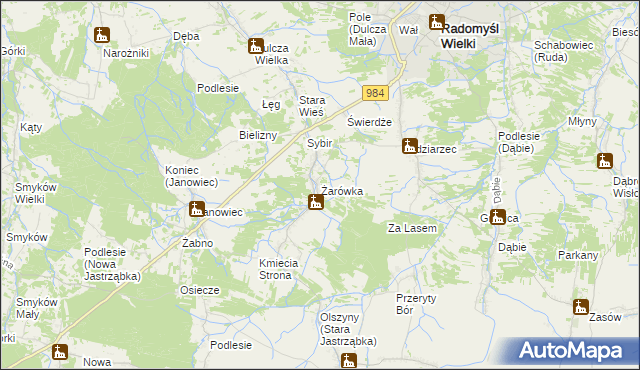 mapa Żarówka gmina Radomyśl Wielki, Żarówka gmina Radomyśl Wielki na mapie Targeo