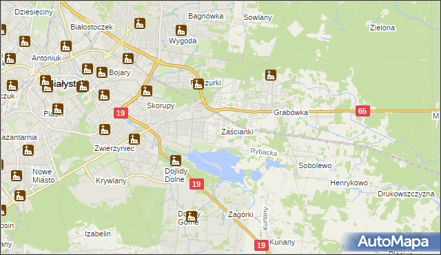 mapa Zaścianki gmina Supraśl, Zaścianki gmina Supraśl na mapie Targeo