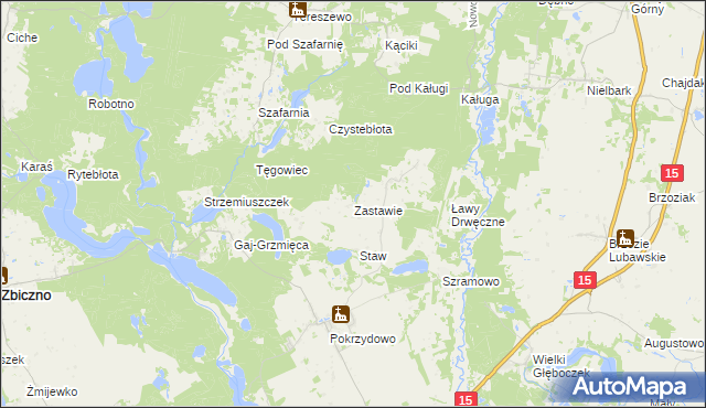 mapa Zastawie gmina Zbiczno, Zastawie gmina Zbiczno na mapie Targeo