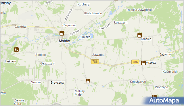 mapa Zawada gmina Mstów, Zawada gmina Mstów na mapie Targeo