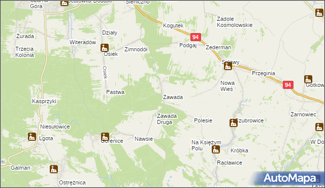 mapa Zawada gmina Olkusz, Zawada gmina Olkusz na mapie Targeo