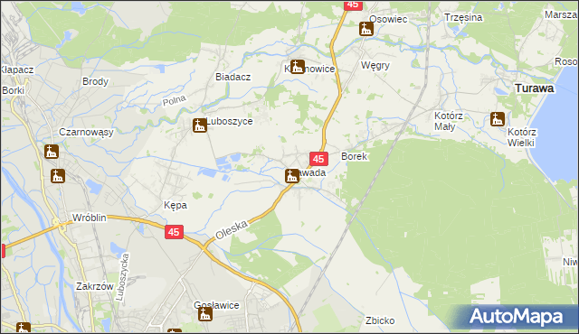 mapa Zawada gmina Turawa, Zawada gmina Turawa na mapie Targeo