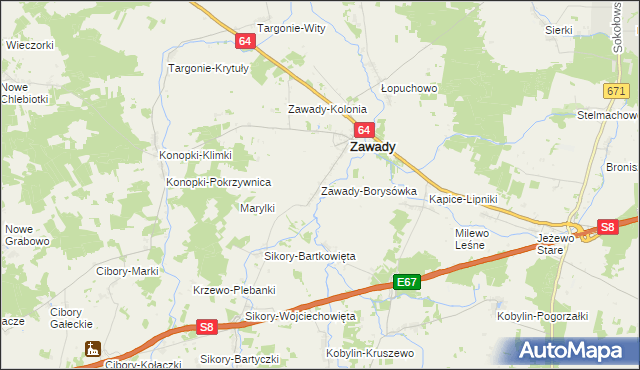 mapa Zawady-Borysówka, Zawady-Borysówka na mapie Targeo